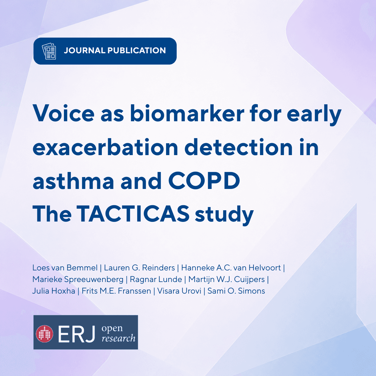 Voice as a Biomarker: TACTICAS Study Published in ERJ Open Research and Featured by the European Respiratory Society
